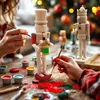 Two people are painting wooden nutcrackers with Christmas decorations in a festive setting. Produktbild-Vorschau