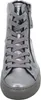 A close-up, front-facing view of a silver high-top sneaker with gray laces and a side zipper. Anteprima dell’immagine prodotto