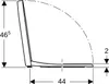 A technical drawing of a toilet seat with dimensions indicated. Podgląd zdjęcia produktu