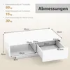 Diagram showing the dimensions and weight capacity of a white coffee table. Voir les images du produit