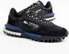 A pair of black Lacoste sneakers with blue accents, shown from a diagonal angle on a white background. Produktbild-Vorschau