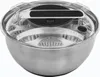 A stainless steel salad spinner with a clear plastic lid and a black handle and button. Anteprima dell’immagine prodotto