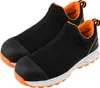 A pair of black slip-on work shoes with orange accents, presented on a white background. Náhled obrázku produktu