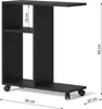 A black side table with wheels and storage compartments, shown with dimensions indicated. Podgląd zdjęcia produktu