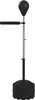 A black and gray boxing stand with a punching bag and reflex bar, isolated on a white background. Produktbild-Vorschau