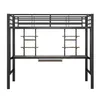 A loft bed with a desk and shelves against a white background. Produktbild-Vorschau