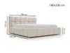 A cream-colored upholstered bed with dimensions indicated by measurement lines and text. Produktbild-Vorschau