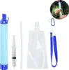 A collection of survival water filter components laid out on a white background. Produktbild-Vorschau