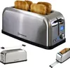 A collage of images featuring a stainless steel four-slice toaster with bread inside and in different configurations. Náhľad obrázku produktu