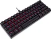 A black mechanical keyboard with red backlighting is shown from a diagonal angle against a white background. Podgląd zdjęcia produktu