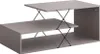 A modern, minimalist coffee table with a unique tiered design and black metal supports. Voir les images du produit