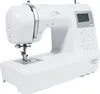 A white sewing machine is shown from a diagonal angle against a white background. Produktbild-Vorschau