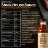 A recipe for steak house sauce with ingredients and preparation instructions, alongside a bottle of the sauce. Produktbild-Vorschau