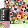 A product shot of a puzzle tube and the puzzle itself, with a colorful, abstract floral design. Produktbild-Vorschau