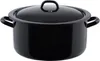 A black enamel pot with a lid and handles, shown from a slightly elevated front-side angle. Voir les images du produit
