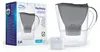 A product shot of a water filter jug and its packaging, along with a spare filter cartridge. Produktbild-Vorschau
