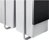 A close-up view of two white trash bins with gray metal frames, and a black panel on the right bin. Náhľad obrázku produktu