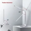 A desk lamp is shown in two positions to demonstrate its flexibility, with annotations indicating the range of motion. Anteprima dell’immagine prodotto