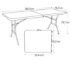 Diagram showing the dimensions of a folded and unfolded Lifetime plastic folding table. Produktbild-Vorschau