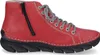 A red boot with laces and a zipper on a white background. Produktbild-Vorschau