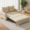 A beige sofa bed is shown in a living room setting, partially unfolded with the footrest extended. Produktbild-Vorschau