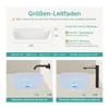 A diagram showing the dimensions and installation recommendations for a sink, with two examples of compatible faucets. Anteprima dell’immagine prodotto