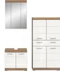 A set of bathroom furniture, including a mirrored cabinet, a vanity unit, and a tall cabinet, displayed against a white background. Produktbild-Vorschau