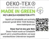A label with OEKO-TEX certification and MADE IN GREEN information. Produktbild-Vorschau