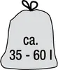 A graphic illustration of a trash bag with text indicating its approximate capacity. Náhľad obrázku produktu