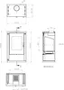 Technical drawings of a modern fireplace with dimensions and section views. Produktbild-Vorschau