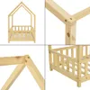 A collage of four close-up images showing the details of a wooden children's bed frame. Produktbild-Vorschau