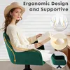 A woman is sitting in a green chair, reading a book. The image also includes close-ups of the chair's features and a diagram of the human spine. Voir les images du produit