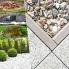 A collage of images showing the process of building a pond and landscaping around it, with a close-up of paving stones and gravel. Produktbild-Vorschau