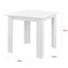 A white square dining table with dimensions indicated. Voir les images du produit