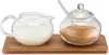 Weis Zucker-/Sahne Set Glas mit Bambustablett, klar/natur, Produktbild-Vorschau 4