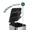A close-up of a silver trash can with its lid open, showing the soft-close mechanism. Produktbild-Vorschau