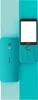 A dual-sided view of a turquoise Nokia 235 mobile phone against a split turquoise and light turquoise background. Náhled obrázku produktu