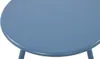 A close-up view of a blue round table top and a leg. Podgląd zdjęcia produktu