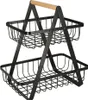 A two-tiered wire basket with a wooden handle. Anteprima dell’immagine prodotto