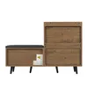Back view of a wooden bench with storage and legs. Produktbild-Vorschau