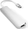A silver USB-C to HDMI adapter hub with a white cable and USB-C connector is shown against a white background. Voir les images du produit