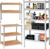 Three metal shelving units are displayed against a white background, with one unit filled with various items. Náhľad obrázku produktu