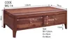 A wooden coffee table with two drawers, shown from a 3/4 front angle with dimensions indicated. Produktbild-Vorschau