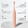 A pink electric toothbrush is displayed vertically on a marble surface, with text overlays describing its features. Náhled obrázku produktu