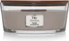 A WoodWick Fireside scented candle in a clear glass jar with a wooden lid. Podgląd zdjęcia produktu