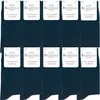A flat lay of multiple pairs of dark blue socks, each with a white label indicating '100% Baumwolle Socken'. Produktbild-Vorschau