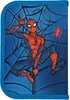 A drawing of Spiderman on a blue background with a spider web. Produktbild-Vorschau
