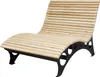 A wooden chaise lounge with a black metal frame, shown against a white background. Voir les images du produit