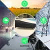 Collage of images showing a lounge chair cover in different weather conditions, with icons and text indicating its protective features. Produktbild-Vorschau