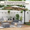 An outdoor patio scene with a large cantilever umbrella, seating area, and string lights. Podgląd zdjęcia produktu